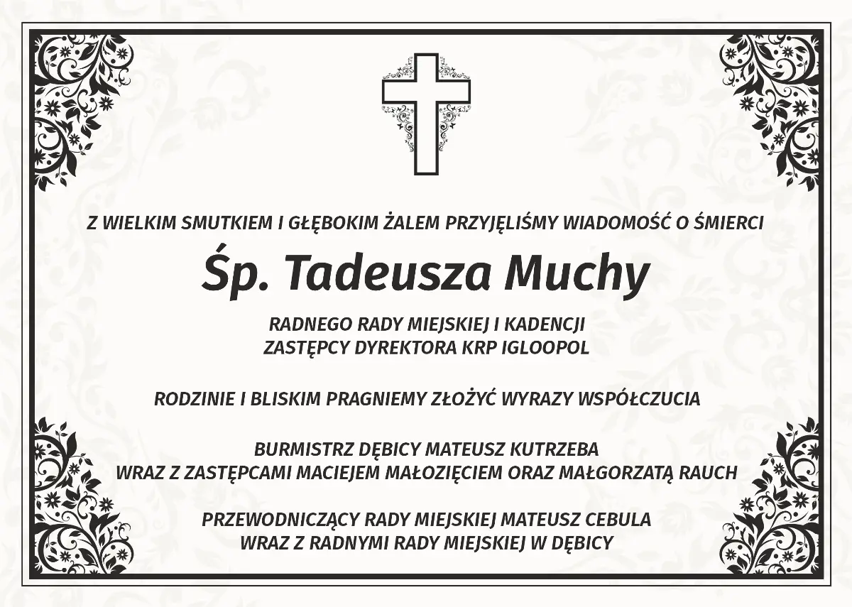 Wyrazy współczucia z powodu śmierci Tadeusza Muchy